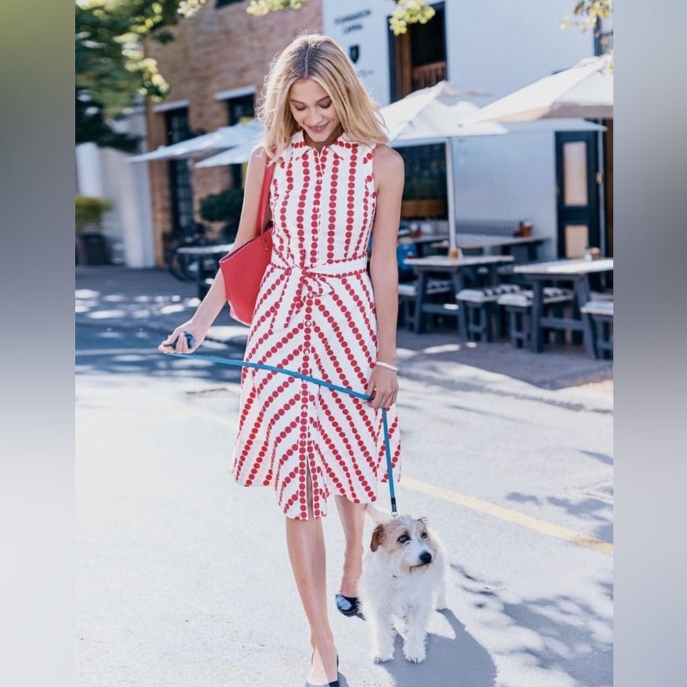 Boden Clemmie Shirt Dress • collared white with red polka dot • 16/18 • NWT